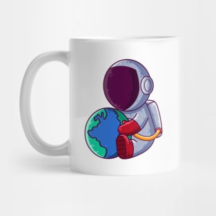 Cute Astronaut Holding Earth Cartoon Mug